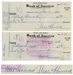 Moe Howard Lot of Two Checks Signed, Both Made Out to Shemps Wife Gertrude Howard -- Dated 5 February 1958 and 8 March 1958 -- -- Measure 7 x 3 -- Very Good Condition